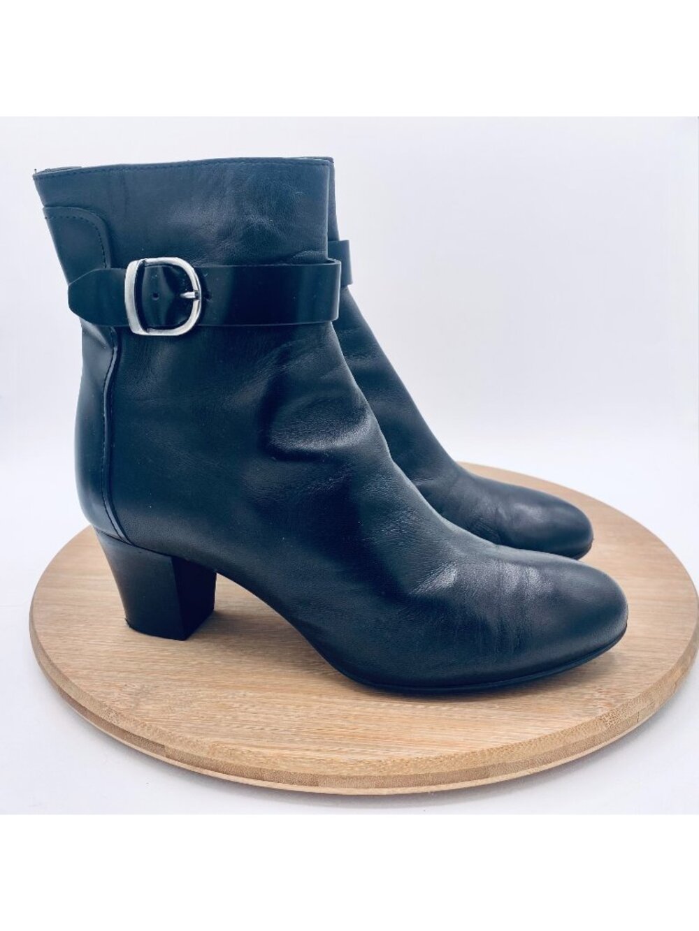 AGL Boots Womens 6 Black Leather Ankle Heels Italy Quiet Luxury
